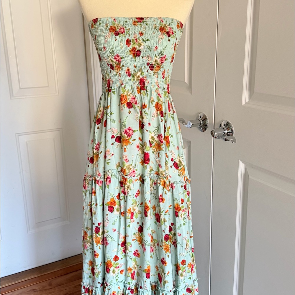 Sunday Mint Green Strapless Floral Maxi Dress - Picture 3 of 6